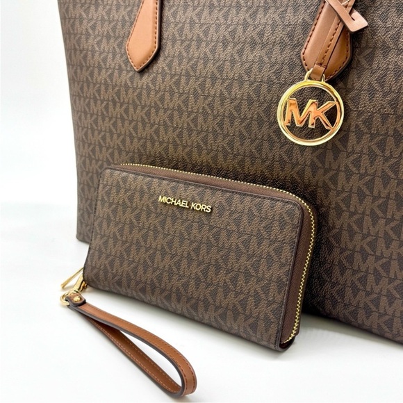 Michael Kors Sheila Large Logo Tote Bag & Matching Flat Phone Case Wallet Brown - Picture 10 of 12